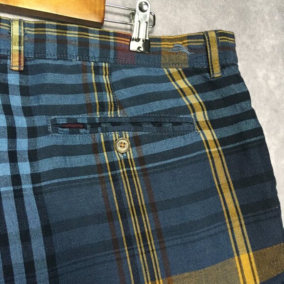 Tommy Bahama Mens Linen Shorts size 40 Blue Plaid Flat Front Casual Summer - Picture 12 of 14